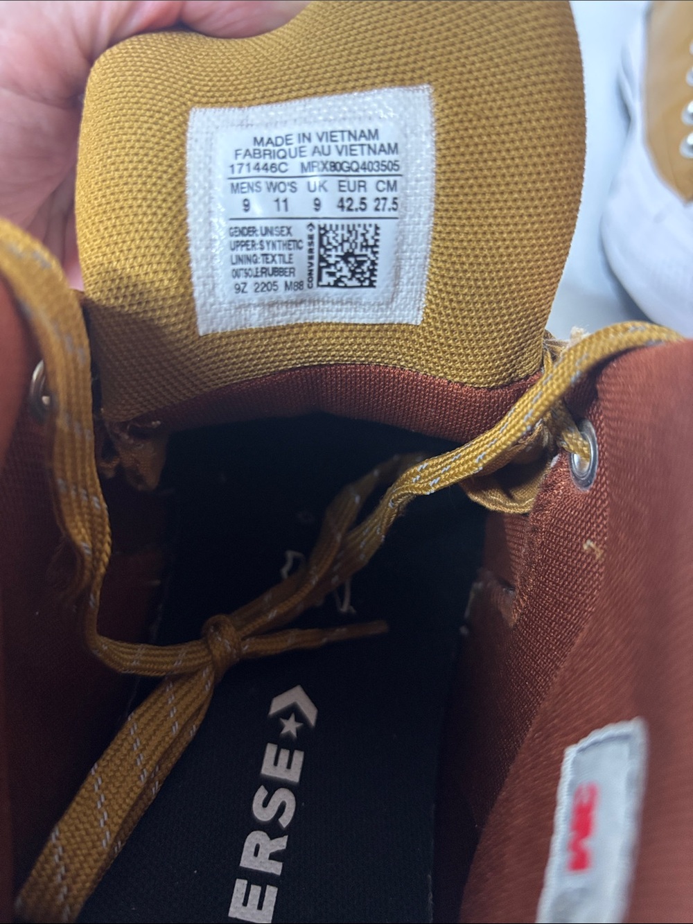 Converse High-Top Sneakers in Mustard Yellow and Rust Brown - Picture 2 of 11